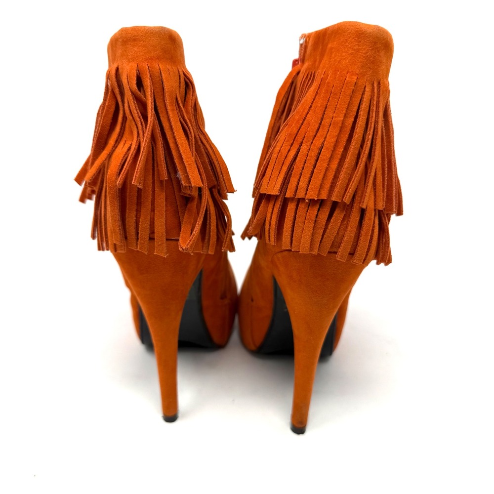 Delicacy Orange Faux Suede Fringe Stiletto Heel Ankle Boots Women's‎ Size 7 - Picture 5 of 12